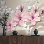 Papier peint Fleurs roses sur fond abstrait.