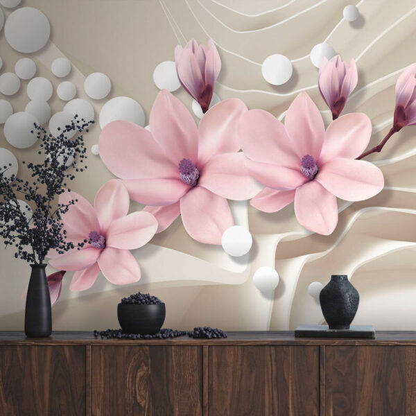 Fleurs roses sur fond abstrait Papier peint Fleurs roses sur fond abstrait