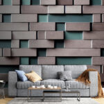 Papier peint Motif brique aux accents sarcelle.