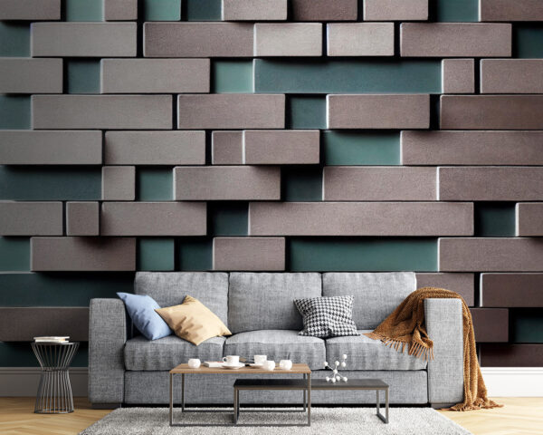 Motif brique aux accents sarcelle Papier peint Motif brique aux accents sarcelle