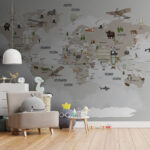 Papier peint Carte du monde avec animaux