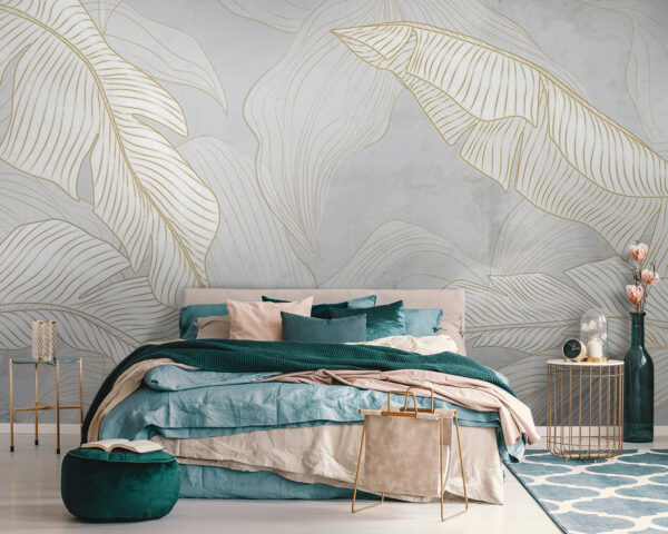 Papier peint Feuilles blanches et orange sur fond gris (UGS : u93319) Papier peint Papier peint Feuilles blanches et orange sur fond gris (UGS : u93319)