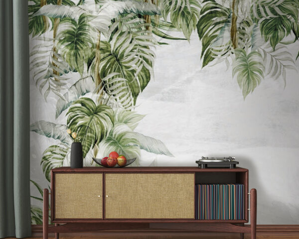 Feuilles tropicales sur fond doux Papier peint Feuilles tropicales sur fond doux