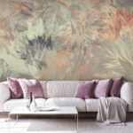 Papier peint Feuilles abstraites pastel, motif complexe.