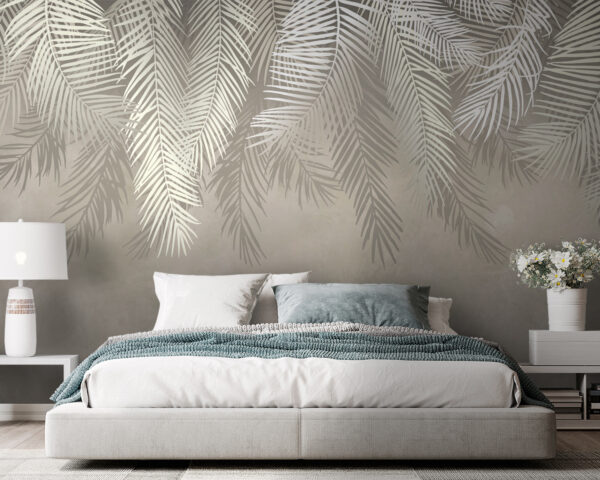 Motif de feuilles tropicales dans des tons doux Papier peint Motif de feuilles tropicales dans des tons doux