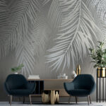 Papier peint Feuilles blanches sur fond gris