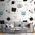 Papier peint Motif de chats dans l'espace