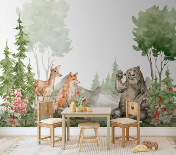 Des animaux de la forêt se saluent chaleureusement Papier peint Des animaux de la forêt se saluent chaleureusement