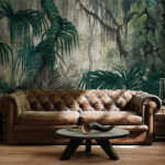 Papier peint Jungle dense au feuillage verdoyant.