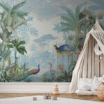 Papier peint Peinture murale d'oiseaux et de plantes