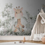 Papier peint Girafe et panda dans la jungle