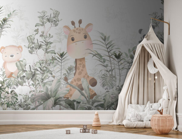 Girafe et panda dans la jungle Papier peint Girafe et panda dans la jungle