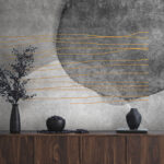 Papier peint Peinture en noir et blanc avec des lignes orange