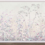 Papier peint Fleurs pastel et oiseaux en harmonie.