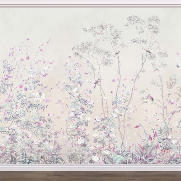 Fleurs pastel et oiseaux en harmonie Papier peint Fleurs pastel et oiseaux en harmonie