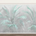 Papier peint Feuilles de palmier pastel dans une douce brume.