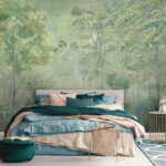 Papier peint Peinture d'un arbre dans une forêt brumeuse