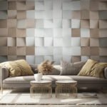 Papier peint Motif texturé beige et blanc