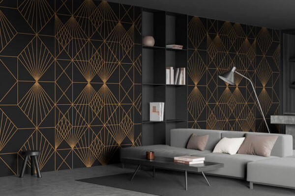 Motif géométrique complexe sur fond noir Papier peint Motif géométrique complexe sur fond noir