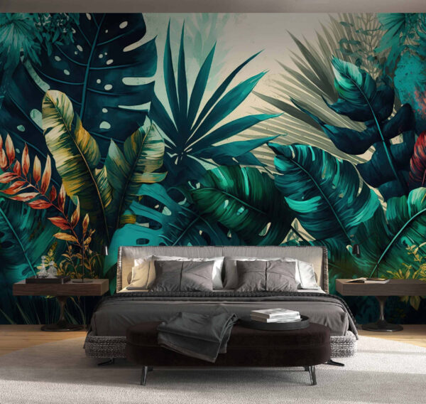 Un feuillage tropical vibrant en harmonie Papier peint Un feuillage tropical vibrant en harmonie