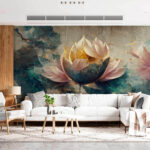 Papier peint Art floral avec pétales superposés.