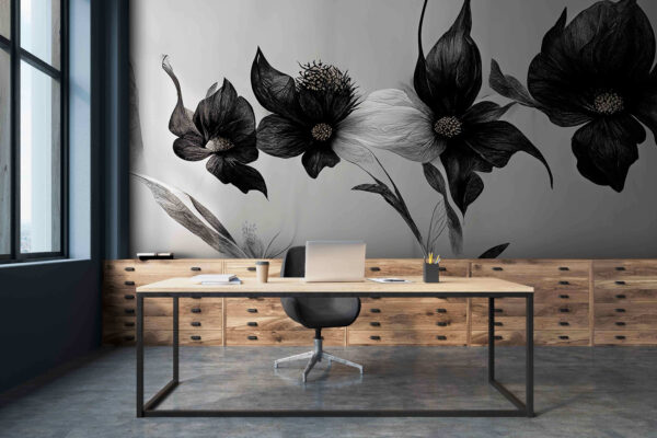 Fleur noire et blanche Papier peint Fleur noire et blanche