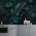 Papier peint Pivoines émeraude dans un jardin au clair de lune
