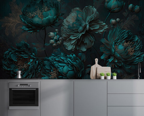 Pivoines émeraude dans un jardin au clair de lune Papier peint Pivoines émeraude dans un jardin au clair de lune