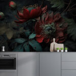 Papier peint Fleurs vibrantes sur fond sombre