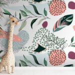 Papier peint Motif abstrait de feuilles et de points