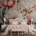 Papier peint Illustration florale vintage avec des magnolias.