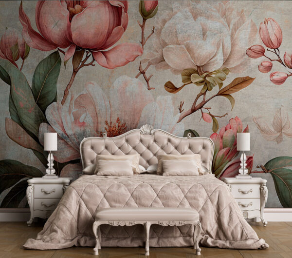 Illustration florale vintage avec des magnolias Papier peint Illustration florale vintage avec des magnolias