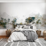 Papier peint Peinture d'arbres et de nuages