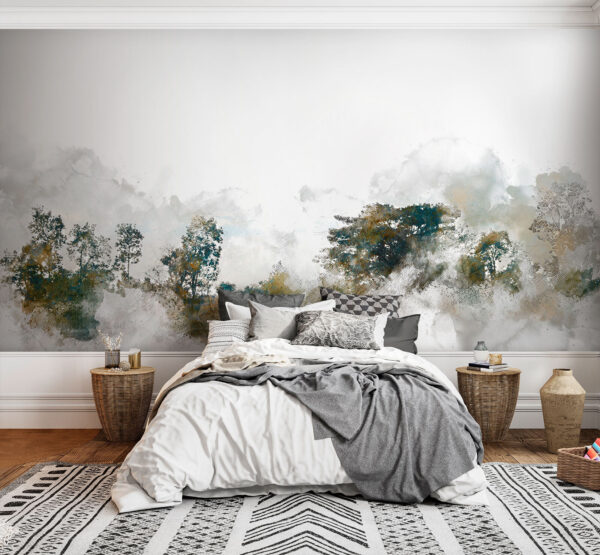 Peinture d'arbres et de nuages Papier peint Peinture d'arbres et de nuages
