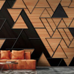 Papier peint Triangles géométriques avec texture en bois.