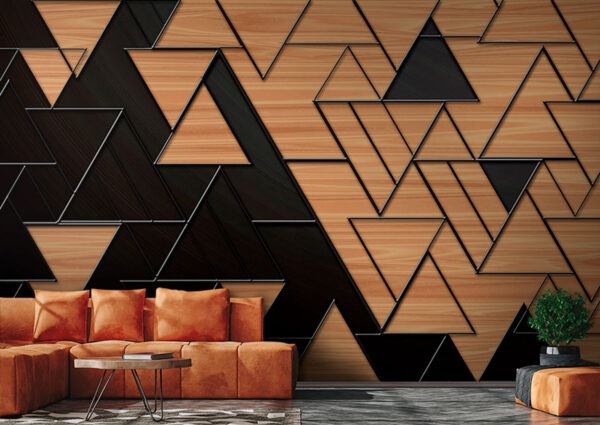 Triangles géométriques avec texture en bois Papier peint Triangles géométriques avec texture en bois