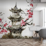 Papier peint Peinture de fleurs sur une surface blanche