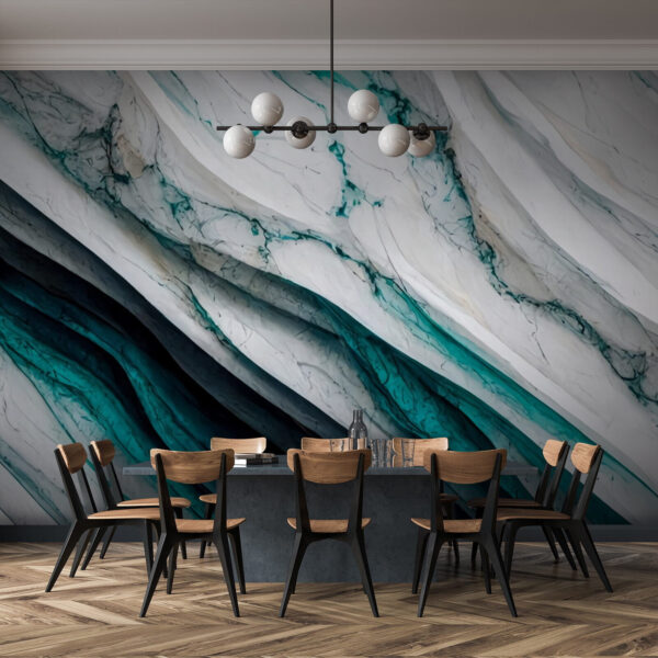 Couches fluides turquoise et blanches Papier peint Couches fluides turquoise et blanches