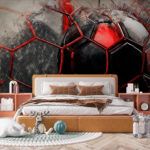 Papier peint Hexagones rouges sur une surface blanche