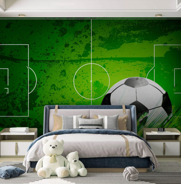 Papier peint Ballon de football sur un terrain vert (UGS : u72784) Papier peint Papier peint Ballon de football sur un terrain vert (UGS : u72784)