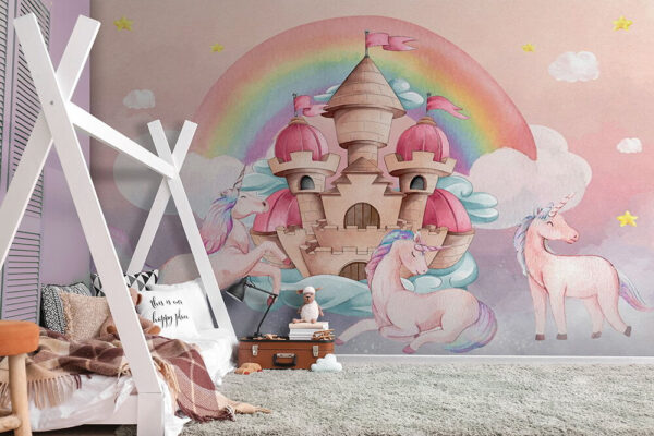 Licorne avec un panier de nourriture Papier peint Licorne avec un panier de nourriture