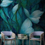 Papier peint Peinture de fleurs et de feuilles