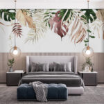 Papier peint Feuilles tropicales dans des tons terreux.
