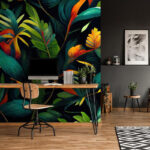 Papier peint Feuilles et fleurs tropicales vibrantes