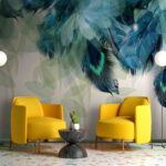 Papier peint Motif abstrait de plumes de sarcelle.