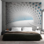 Papier peint Tunnel blanc à carrés bleus
