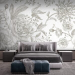 Papier peint Motif floral délicat dans des teintes douces