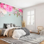 Papier peint Groupe de fleurs roses