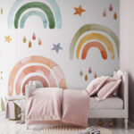 Papier peint Motif d'arc-en-ciel et d'étoiles en aquarelle