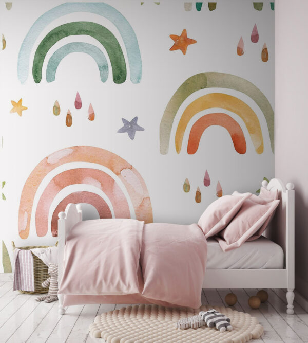 Motif d'arc-en-ciel et d'étoiles en aquarelle Papier peint Motif d'arc-en-ciel et d'étoiles en aquarelle
